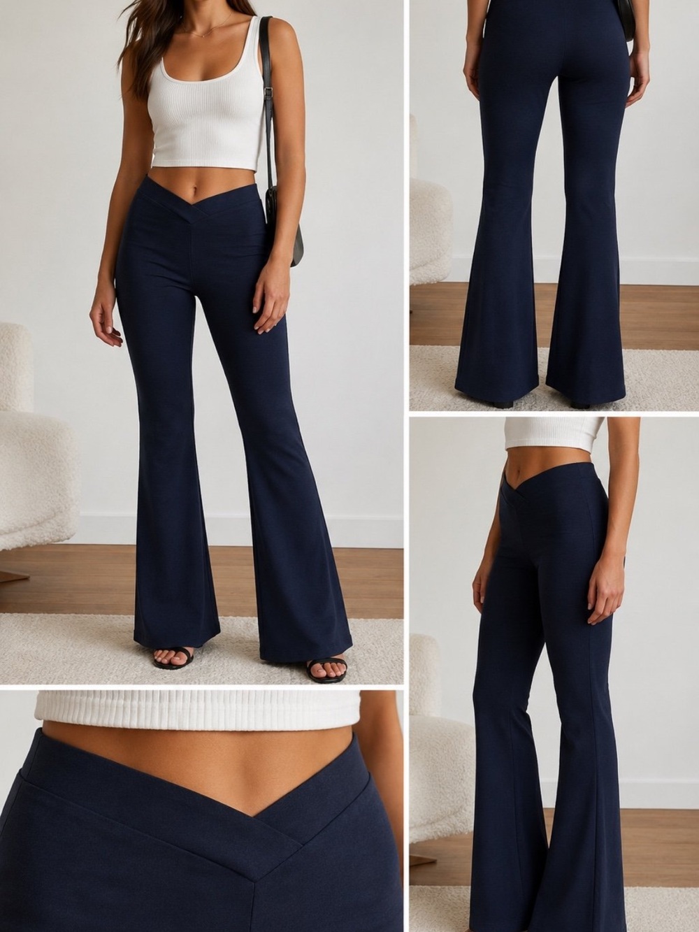 High-Waist Navy V-Waist Flare Pants